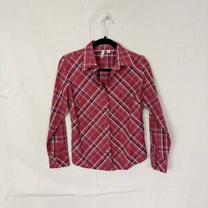 St Johns Bay Petite Red Plaid Stretch Button Down Shirt PM Long Sleeve Cotton
